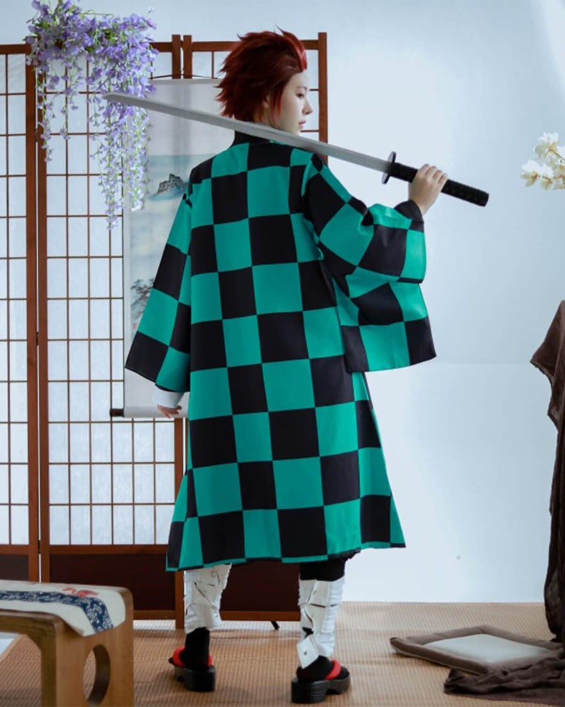 Nuoqi Tanjiro Cosplay Outfit Tanjiro Kamado Cosplay Costume Anime Robe Kimono Outfit Halloween Costume S Green - Image 4